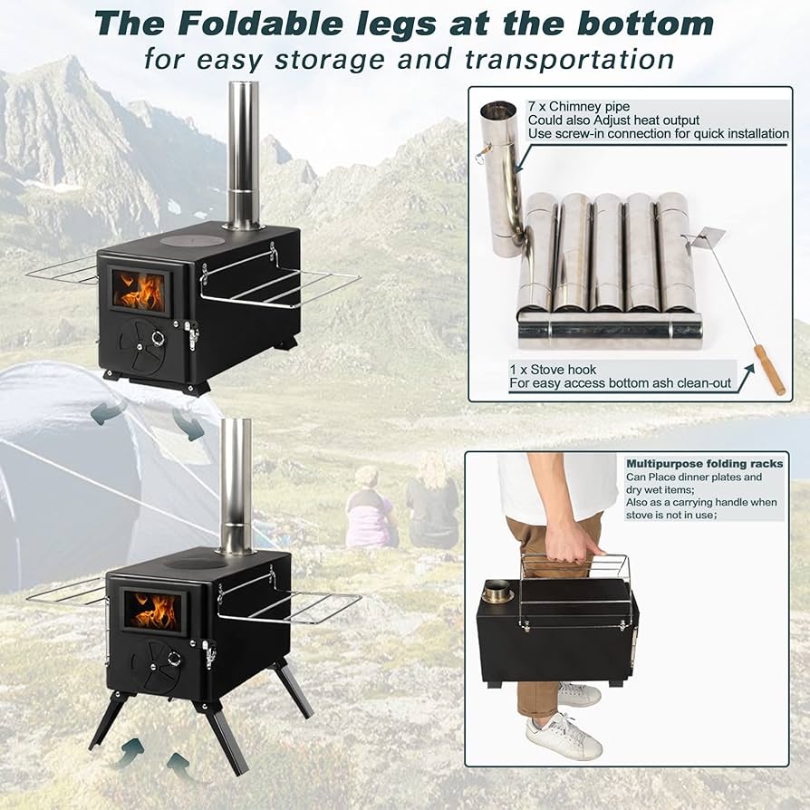 Amazon.com: LAZZO Camping Tent Stove, Portable Wood Burning